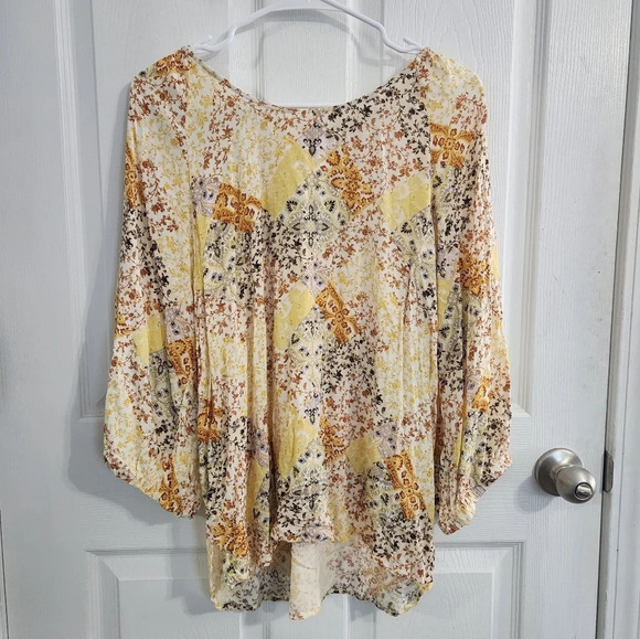 Good Hart Matilda Jane 3/4 sleeve relaxed metallic patchwork craftcore blouse LG - Picture 4 of 9